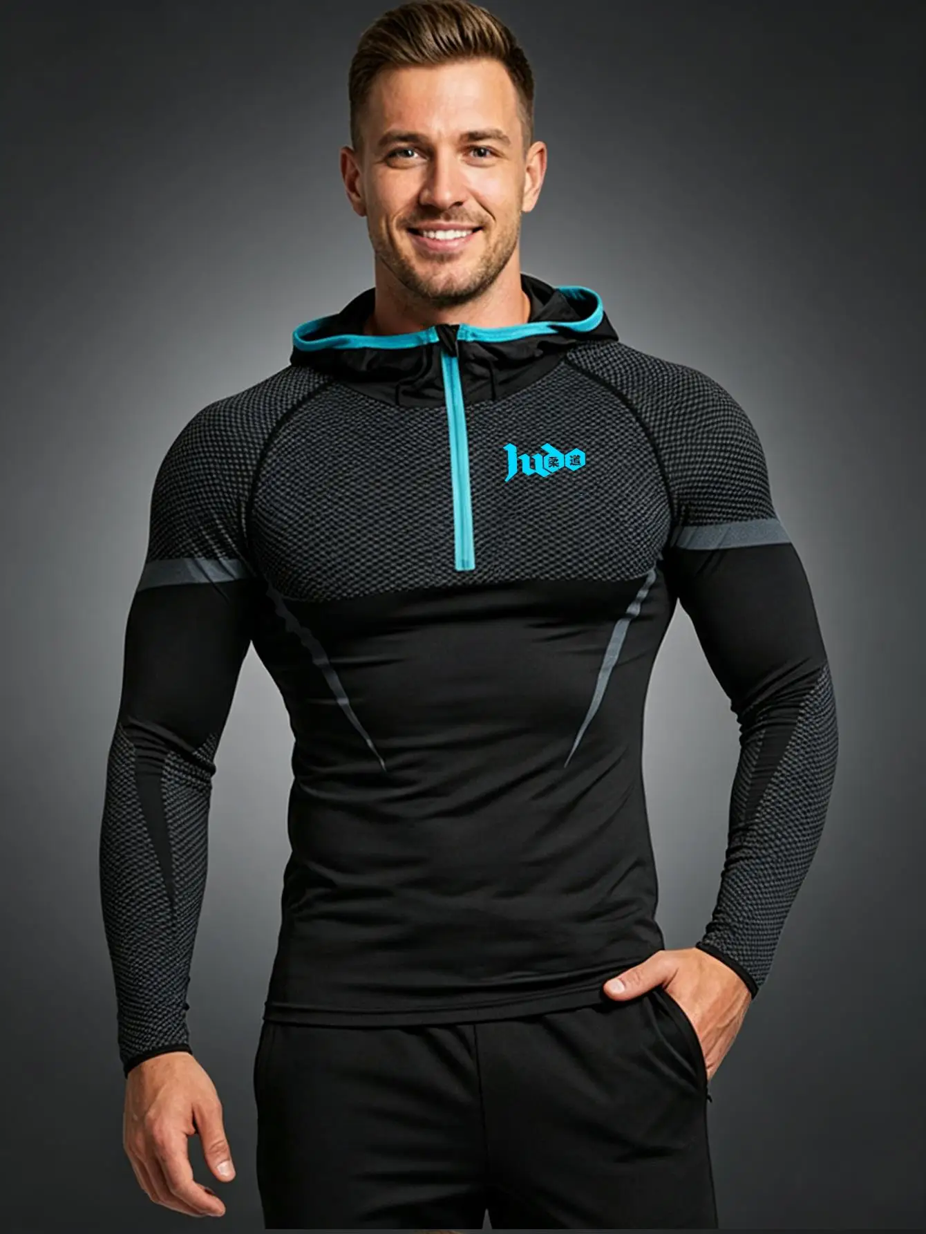 Men's Fashion Sportswear Fitness Hooded T-Shirt Mens Long Sleeve Bodybuilding Tee Shirt Man Gym Jogger Sweatshirt Workout Tshirt