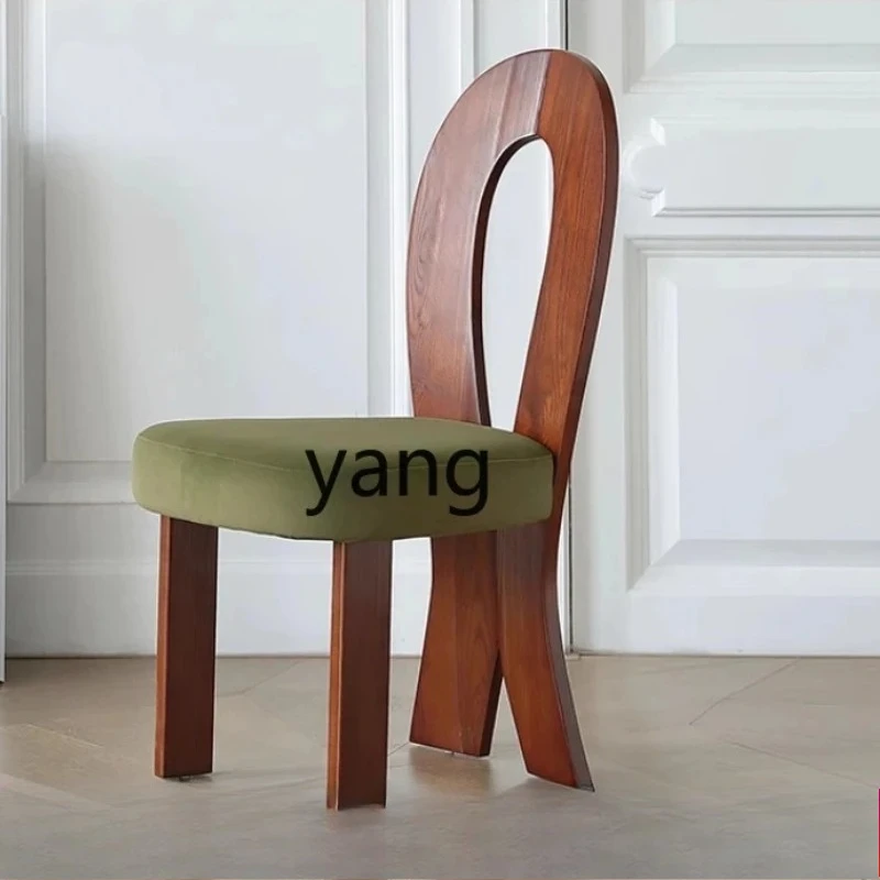 LTT, retro style solid wood dining chair medieval home soft bag backrest modern simple mermaid dining chair