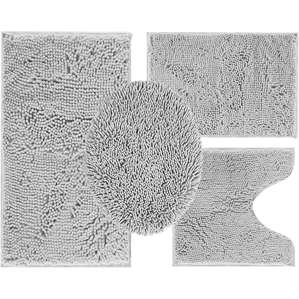 

Наборы ковриков для ванной комнаты из 4 предметов с крышкой для унитаза, нескользящие коврики для ванной комнаты, очень мягкие синельные коврики для ванной, впитывающие лохматые коврики на
