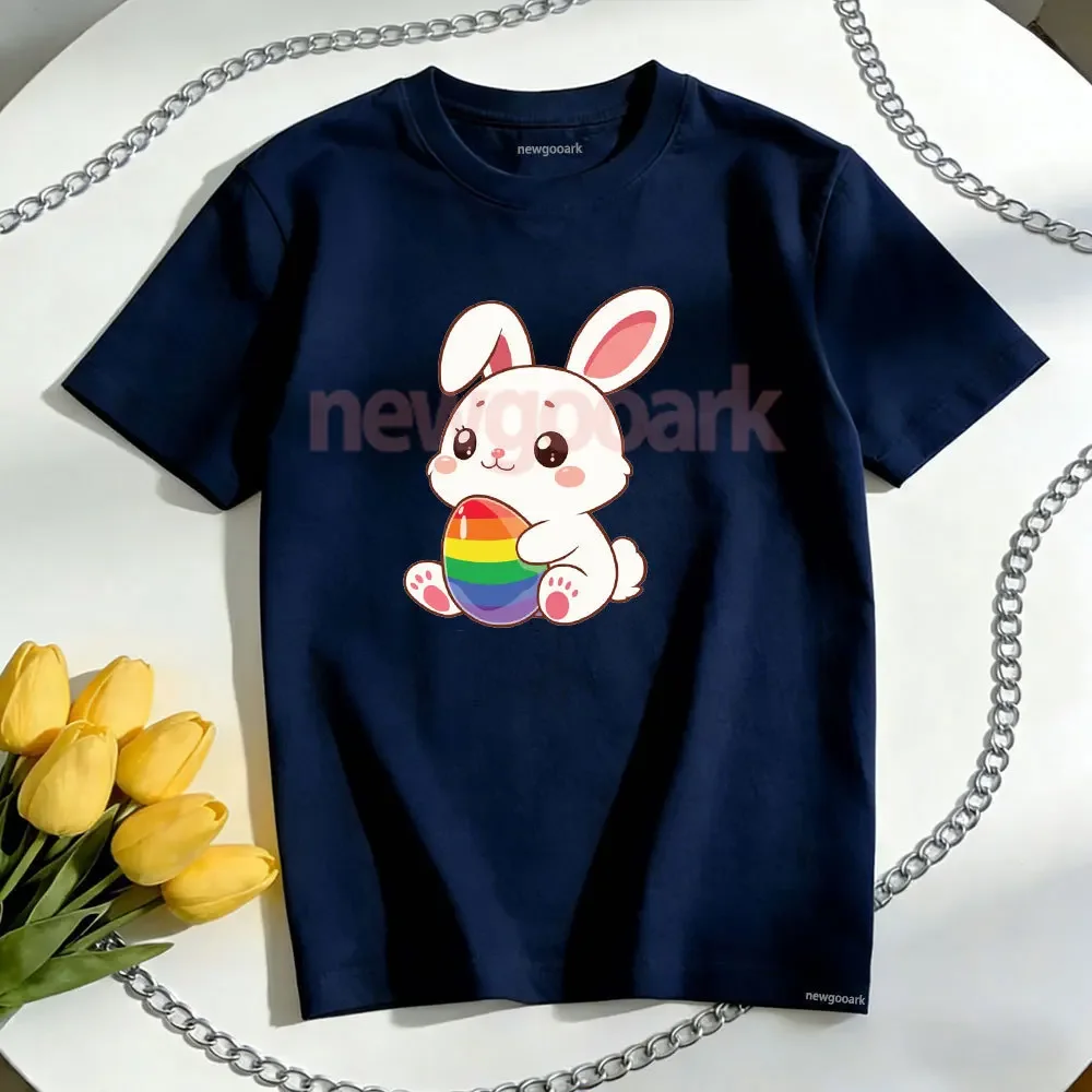 Cute Little Rabbit Eggs Easter Rebirth and Joy T-shirt Woman Man Casual Cotton Graphic T Shirts Creative Streetwear Camisetas