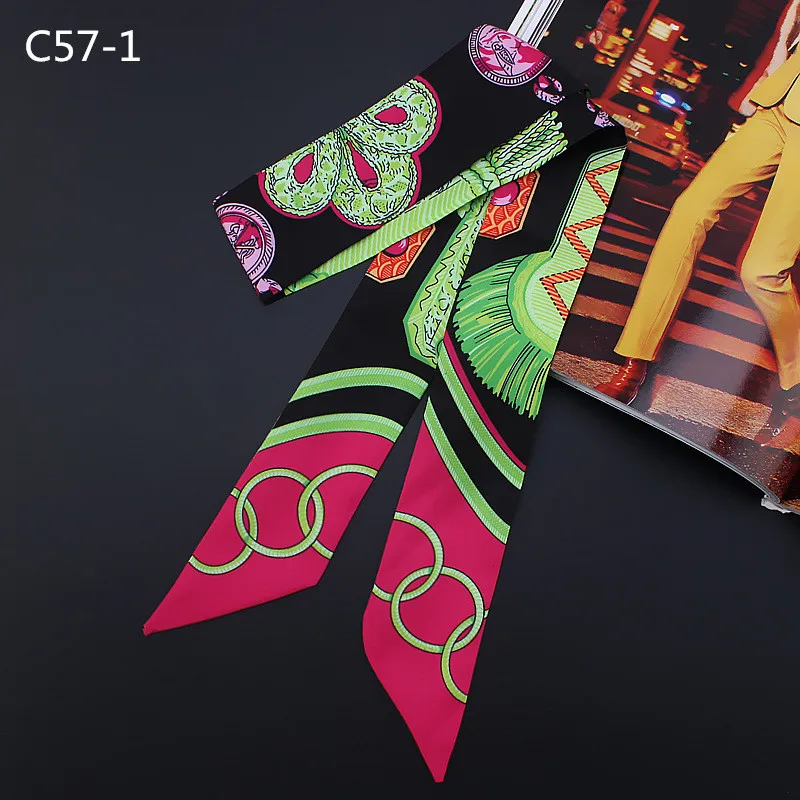 New Feather Fan Print Silk Scarf For Women Scarf Bag Ribbons Fashion Brand Head Scarf Small Long Scarves C57