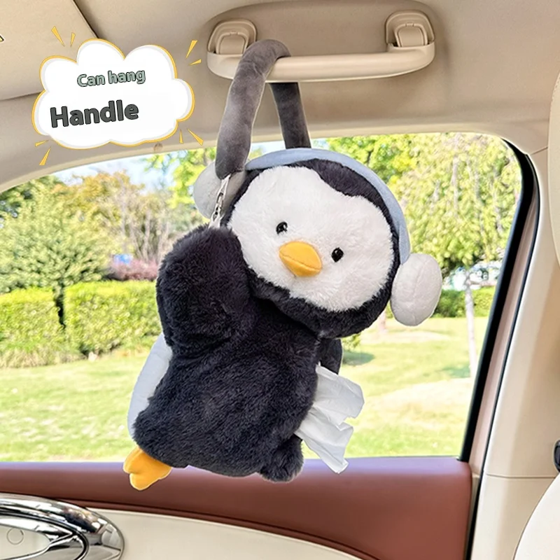 2025 New Party Plush Penguin Paper Towel Box Cute Cartoon Smoking Paper Towel Car Woman Seat Hanging Style - view 4