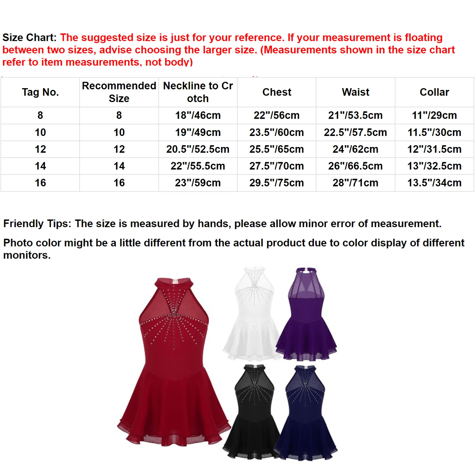 Rhinestone Ballet Gymnastics Leotard Dress Kids Girls Halter Figure Ice Skating Dress Ballroom Competition Costume Dancewear