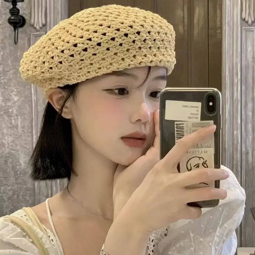 Japan Korea Style Paper Straw Beret Caps for Women Summer Breathable British Painter Hat Fashion Newsboy Hat Sombreros De Mujer