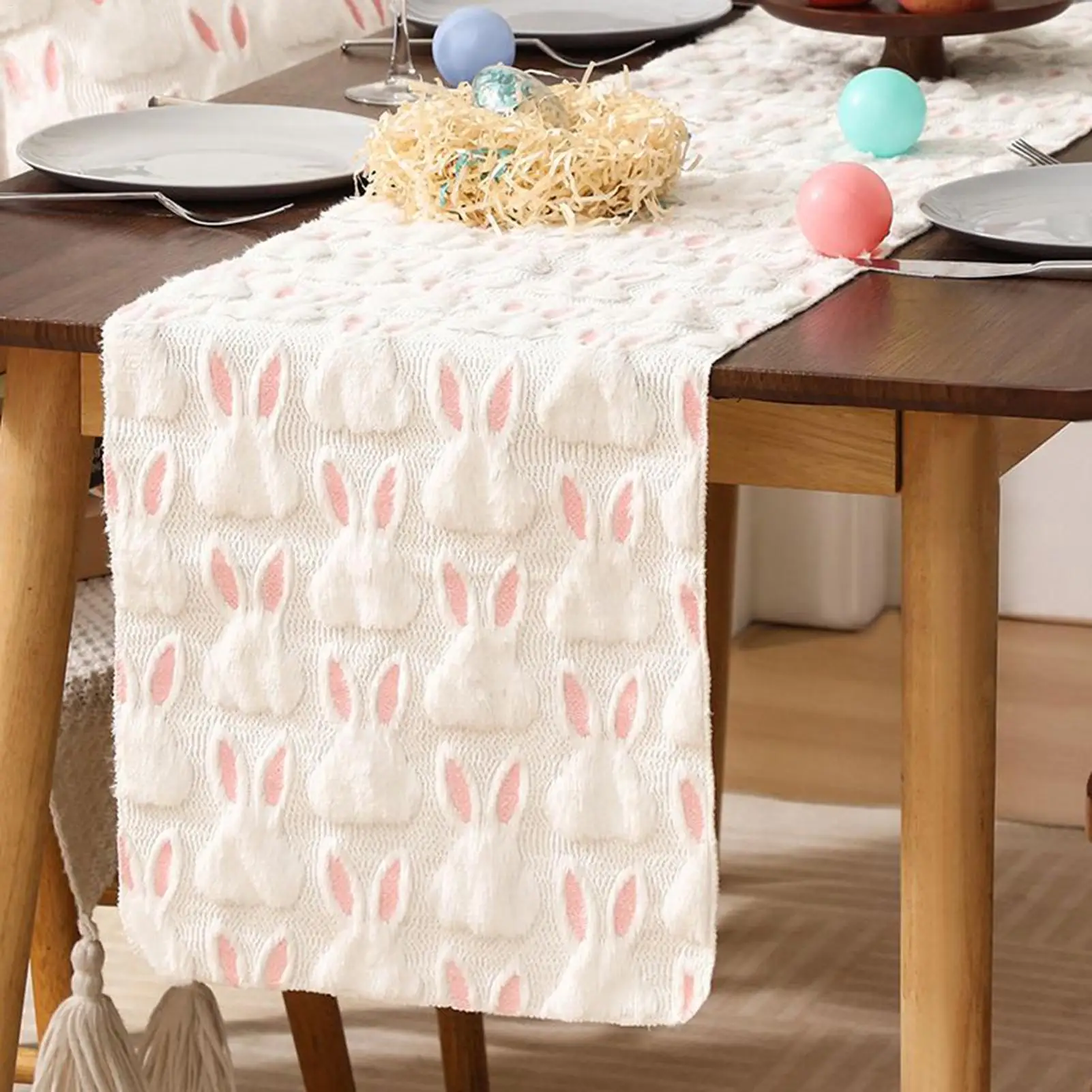 Spring Table Runner Plush Spring Desk Centerpiece Bunny Design Romantic Dining Table Runner For Home Kitchen Birthday Holiday