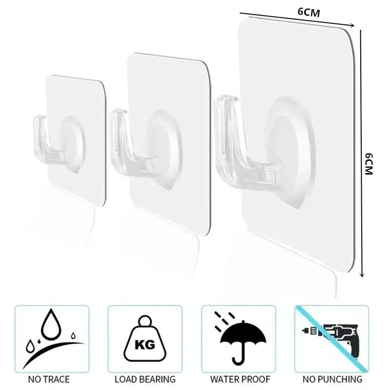5-50Pcs Self-adhesive Hooks Transparent Door Wall Hook Child Heavy Load Rack Kitchen Bathroom Towel Key Rack Sticky Hook