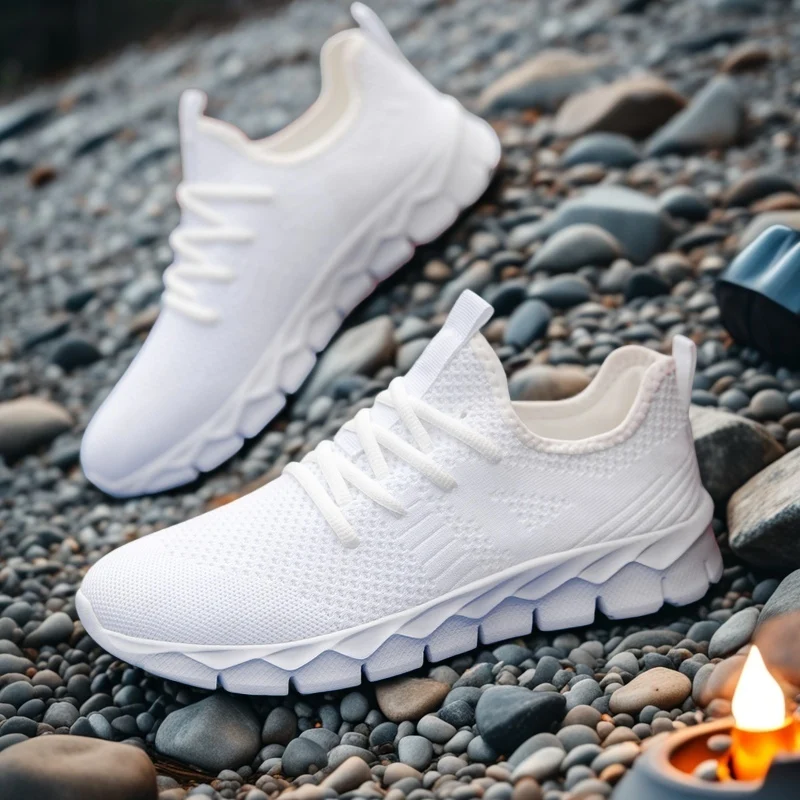 

Hot Sale White Running Shoes For Men Comfortable Breathable Knit Sneakers Man Outdoor Lightweight Sneakers Men's Sport Sneakers