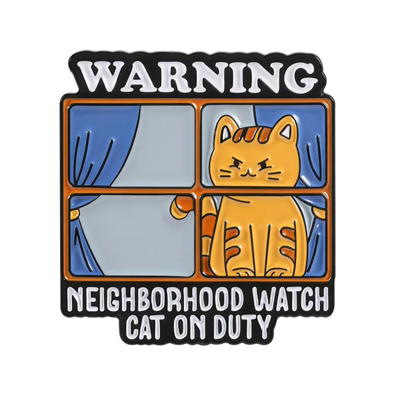 This Is My Chair Cat Fan Club Enamel Pins Neighborhood Watch Cat Window Cute Cartoon Cat Brooch Lapel Badges Jewelry Kids Gift