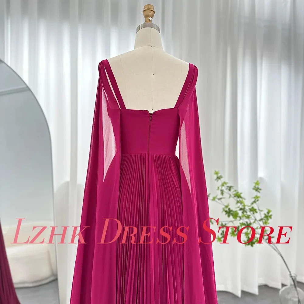 ที่กําหนดเองสง่างามชีฟอง A-Line สายสปาเก็ตตี้ชุดราตรีแขนยาว Sweetheart ชั้นความยาวชุดราตรี