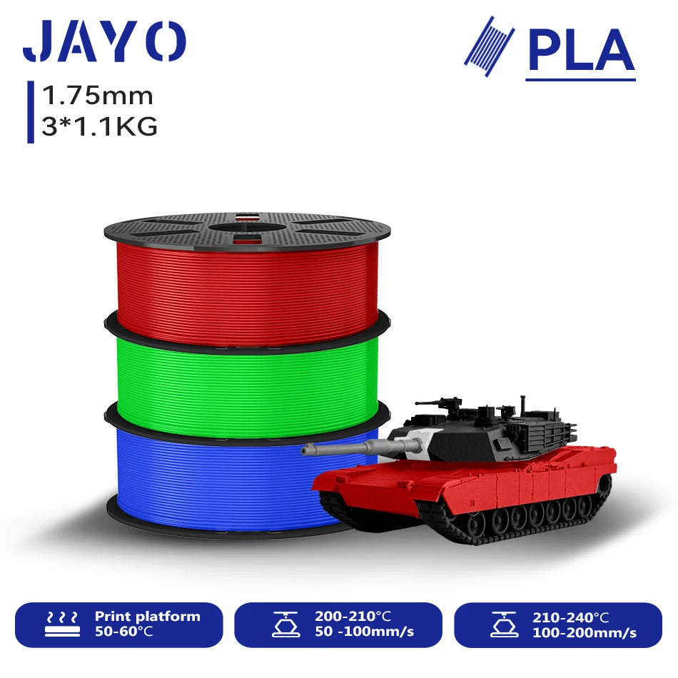 JAYO 3D PLA Druckerfilament 1,75mm Ungiftig & Blasenfrei PLA-Kunststoff als 3D-Druckfilament für 99% der 3D FDM Drucker & Stifte 1,1KG/Rolle*3