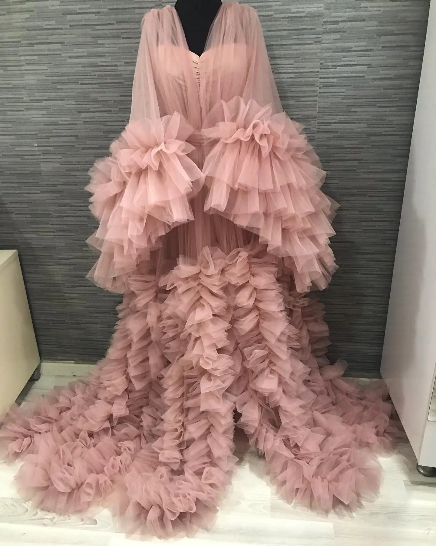 Pink Maternity Dresses for Photoshoot Baby Shower Robes With Belt Tiered Ruffles Tulle Bridal Prom Gown Women Pregnant