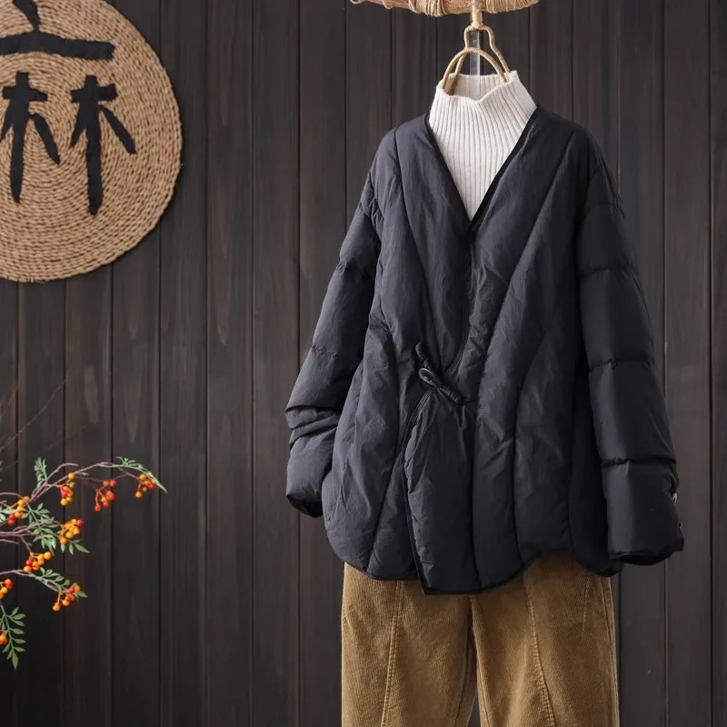 Jaet en duvet de coton pour femmes, ample, chaud, rétro, Long, coupe régulière, fermeture à bouton unique, manteau de couleur Pure