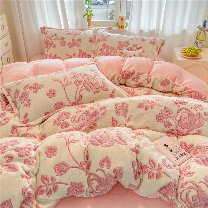 1pc Super Warm Duvet Cover for Winter Flower Printed Single/Queen/King Flannel Fleece housse de couette 220x240 (no pillowcase)