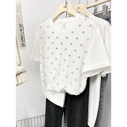 Summer Round Neck Love Diamons Loose Casual T-shirt Ladies Street Style Fashion Harajuku Y2K All-match Tops Women Pullover Tee