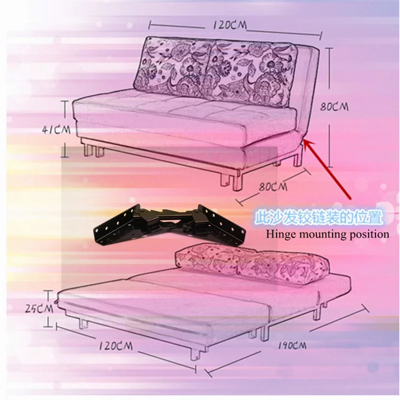 2pcs Hot Furniture hardware Adjustable 3-Position Angle mechanism self-lock Hinge Folding bed lift up lazy sofa support fittings