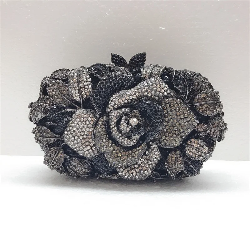 New Hollowed-out Diamond Flower Evening Bag for Women,High Quality Wedding Party Purses Chain Shoulder Crossbody Bag