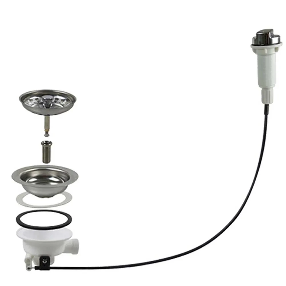 Kitchen sink drain filter strainer with cable control to rotate for water drainage or sealing made from stainless steel