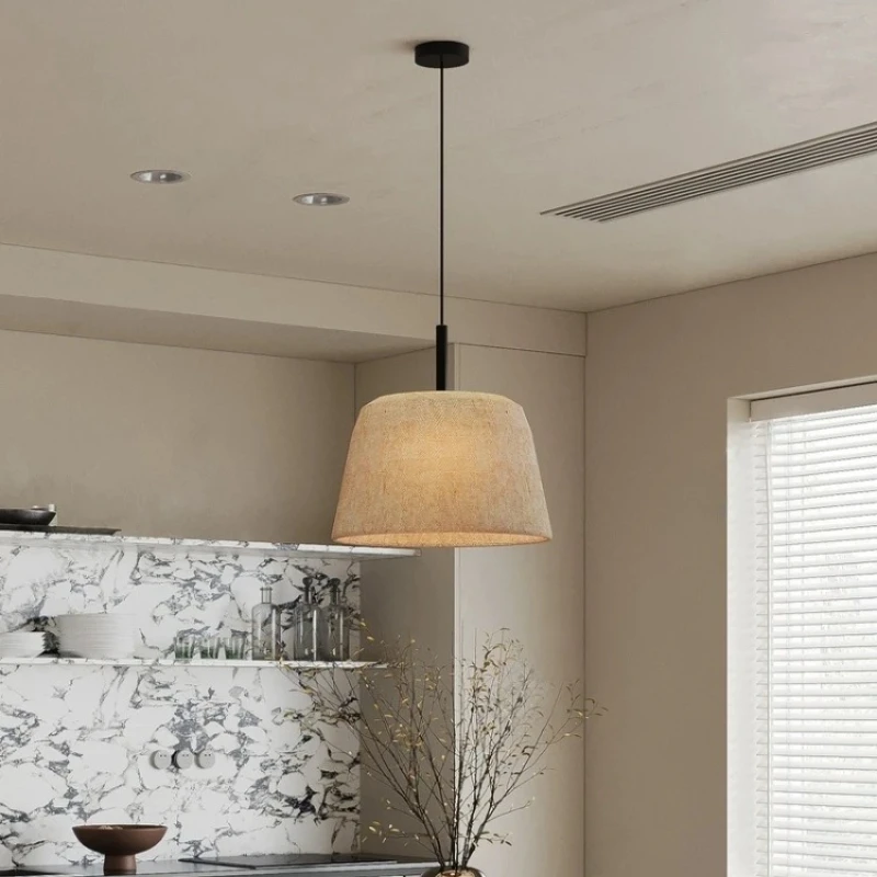 Wabi-sabi Style Cotton and Linen Fabric Pendent Lamp, Simple Lighting Fixture for Bedroom Living Room and Dining Room