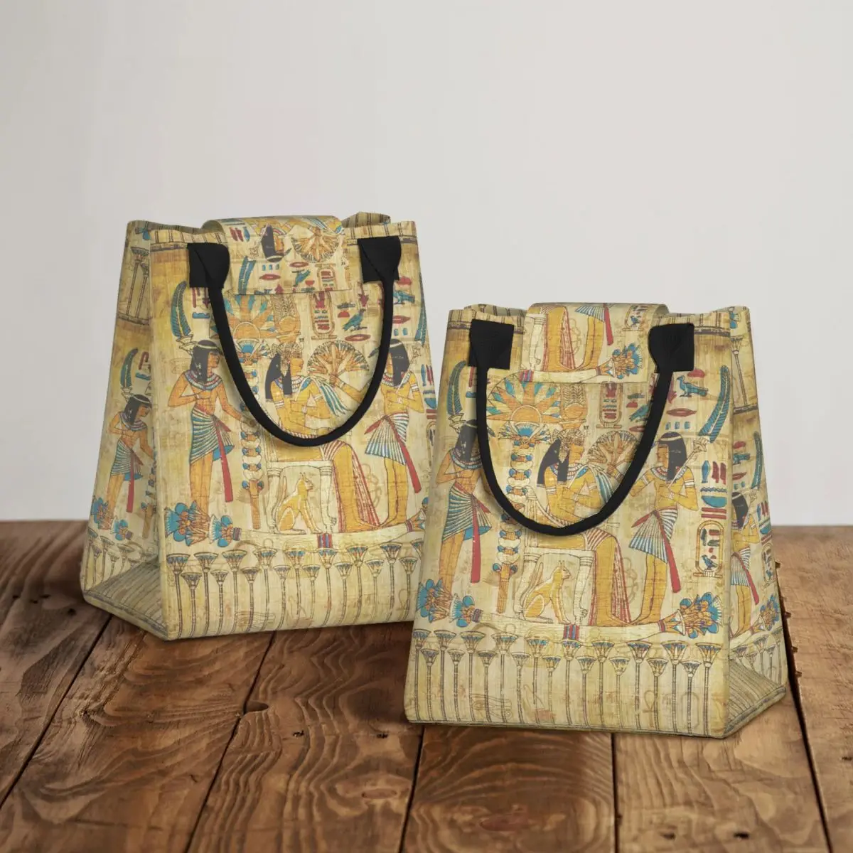 Paper Lunch Box Tote Bag Old Egyptian Papyrus Fresh-keeping Hook Loop Thermal Insulation Lunch Bag