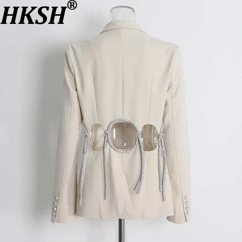 HKSH Women Blazer Stylish Elegant Hollow Out Expose Waist Design Solid Color Niche Trend Slim Fit Suit-Jacket Autumn New HK28004