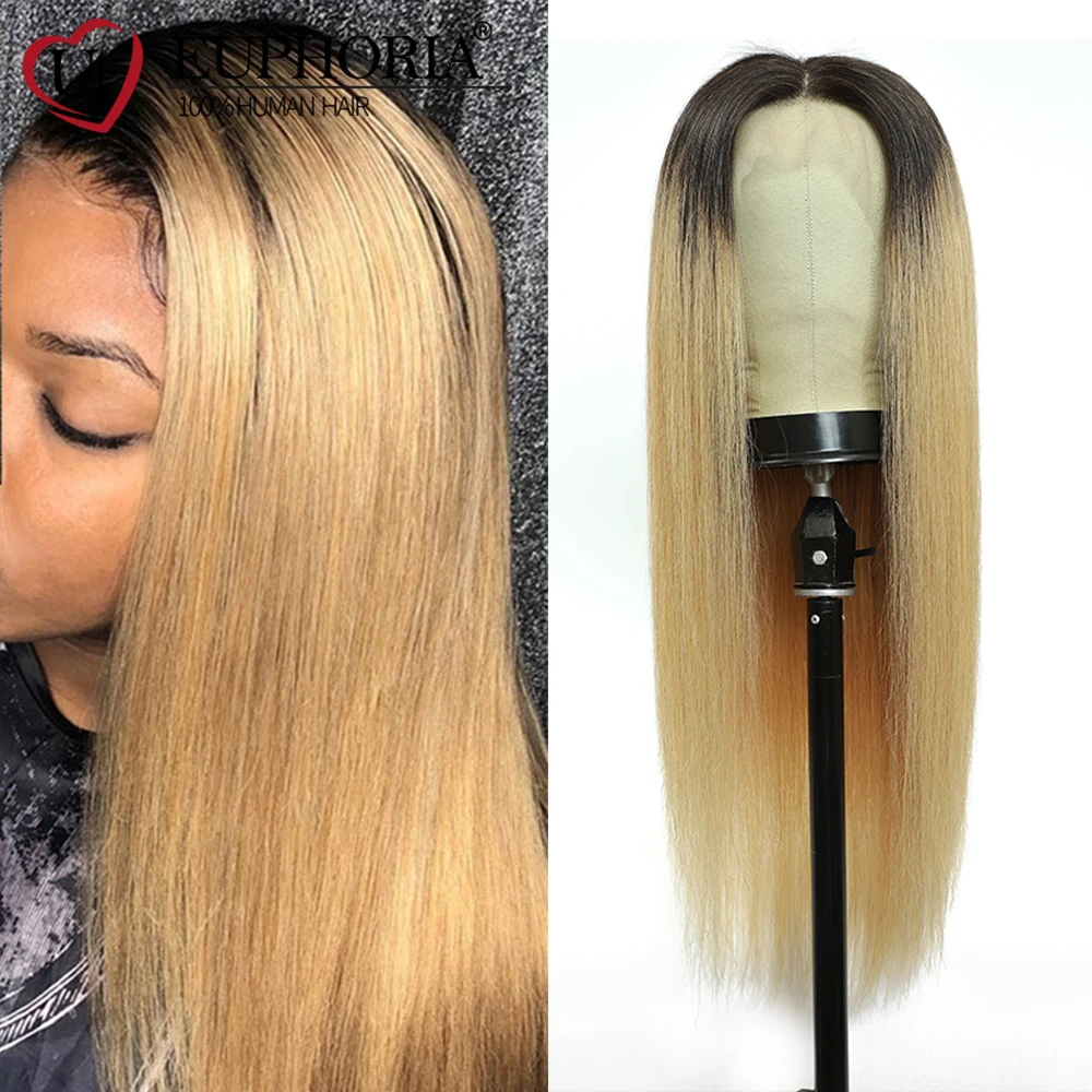 

Ombre Blonde Straight Brazilian 13x4 Lace Front Wig Human Hair Wig Colored Wig T1B/27 4x4 Lace Wigs Pre Plucked EUPHORIA