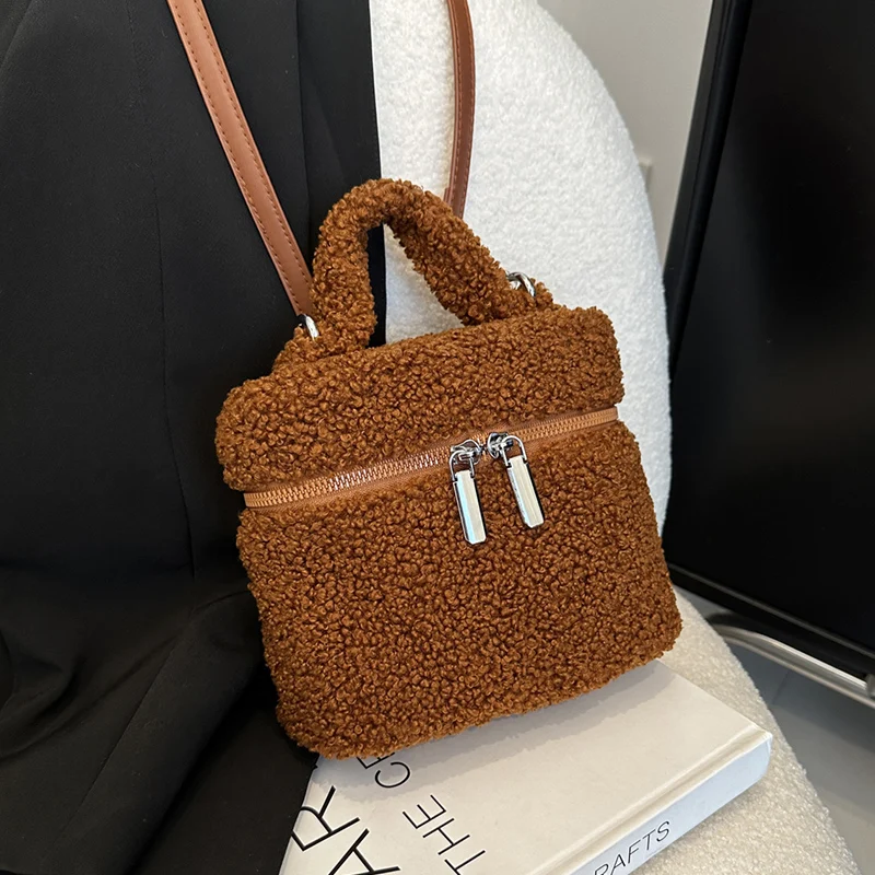 Small Handbag Winter Warm Lamb Woolen Shoulder Bag For Women Brown Black Soft Plush Bag Fashion Pluffy Crossbody Bag Female