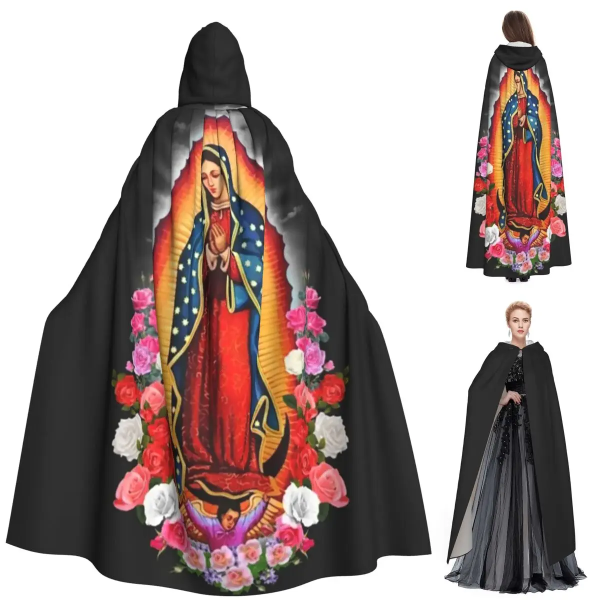 Catholic Saint Long Hooded Cloak Witch Medieval Costume Cosplay Cape HalloweenCoat Adult Unisex