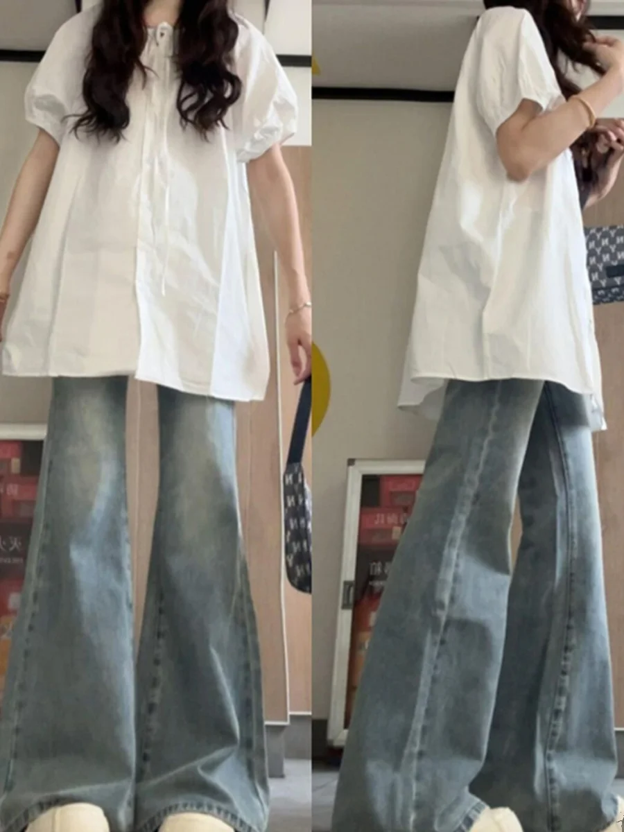 

Американские расклешенные джинсы High Street, женские новые большие размеры, тонкие свободные прямые узкие брюки с широкими штанинами, модные брюки