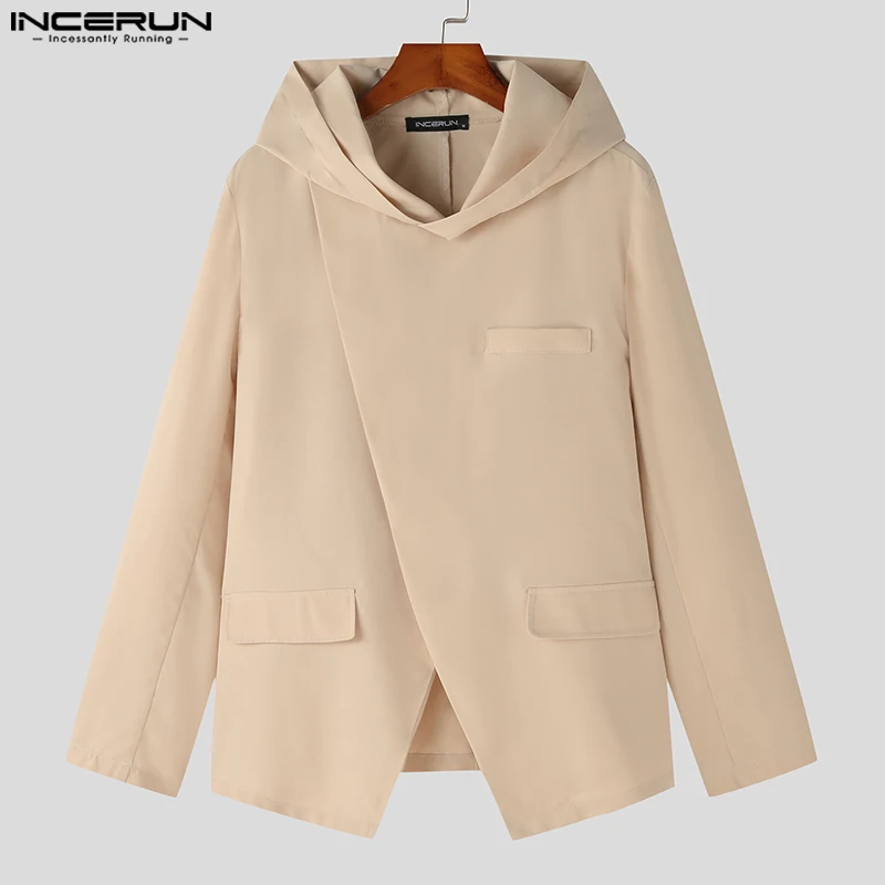 INCERUN Men Blazer Solid Color Hooded Loose Casual Suits Men Streetwear 2024 Fashion Leisure Male Coats S-5XL