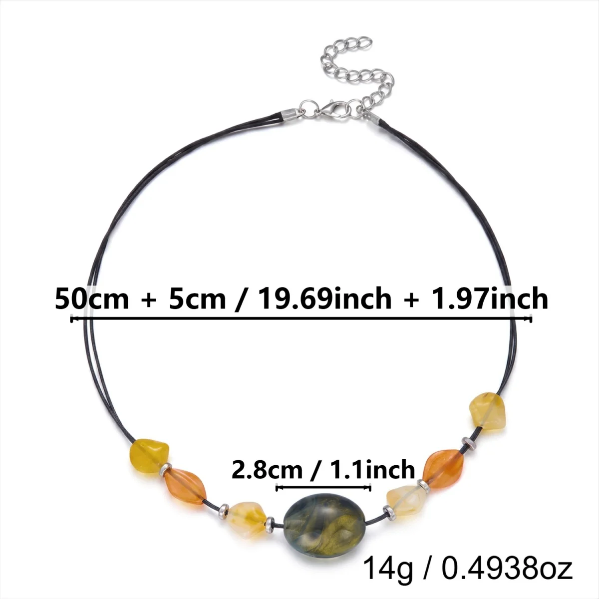 Ästhetische Boho-Halskette mit unregelmäßigen Acrylperlen und schwarzem Seil für Damen und Herren, Retro-Handarbeit, geometrischer Choker, Partyschmuck – Detail 36