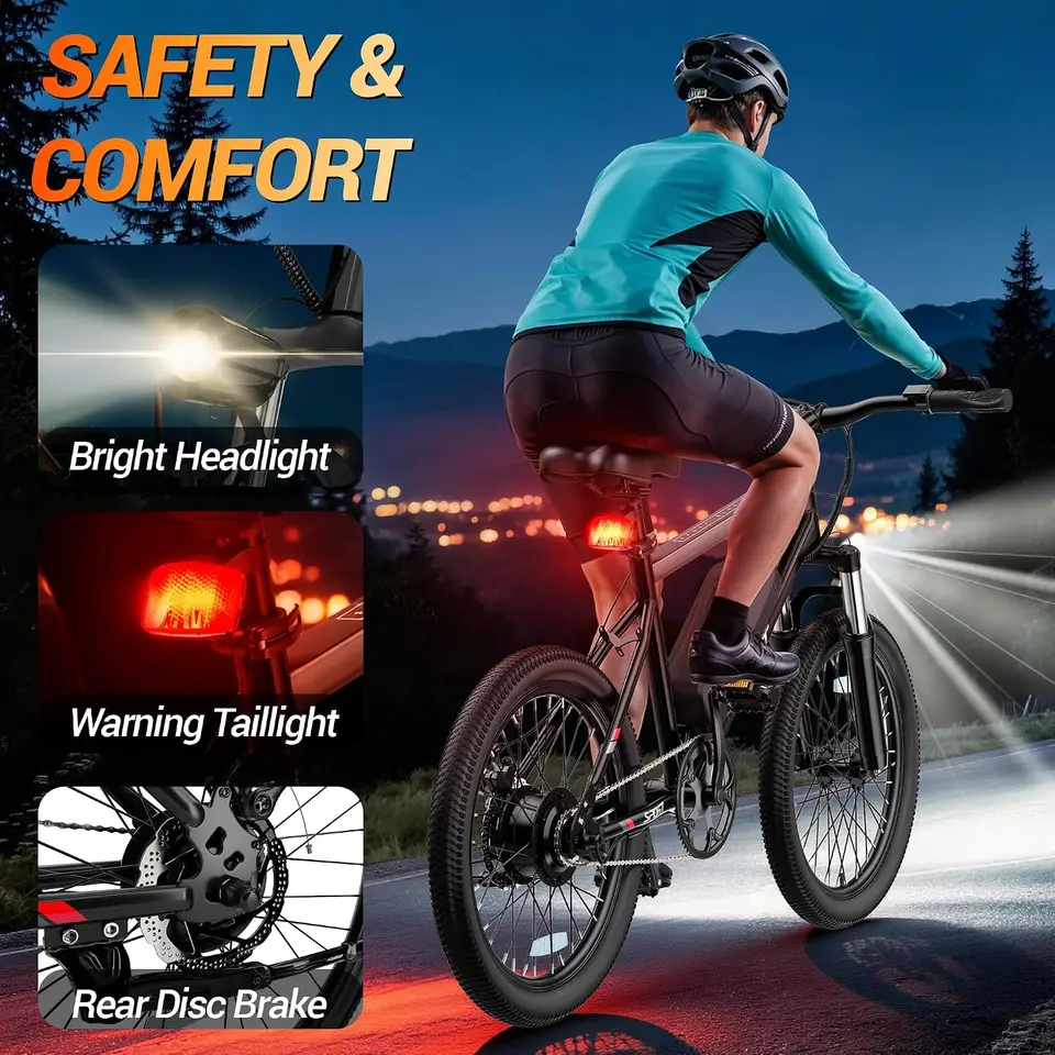 20''/26'' Electric Bike with Removable Battery Power for 30-40Miles Range, 19 MPH Top Speed, 3 Riding Modes Front Suspension Commuter Electric Bicycle image 6