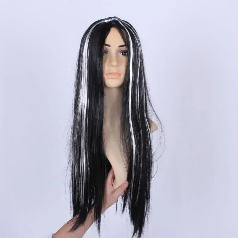 

Halloween Yin Yang Wig Japanese Ghost Girl Costume Headgear for Scary Parties Stage Performances Cosplay Events White Black Wig