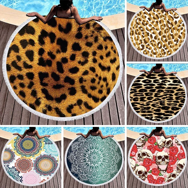 Mandala Beach Towel Flowers Large Round 150Cm Strandlaken Sea Wave Beach Towels Yoga Summer Beach Mat Toallas Playa Bath Towels