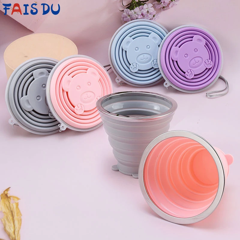 FAIS DU Folding Cup 200ml Silicone Water Cup Portable Silicone Retractable Coloured Environmental Outdoor Coffee Water Cup Tools