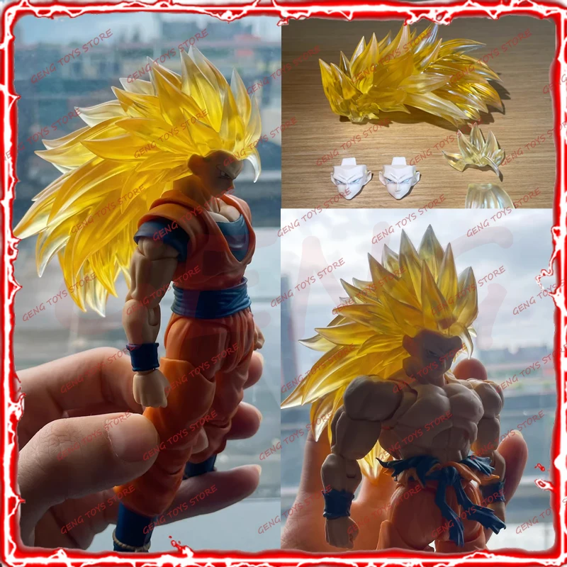 

New JEsse TOYS Dragon Ball Super Saiya SSJ3 Son Goku Transparent Yellow Head Accessories Kit Anime Action Figures Toys Gifts
