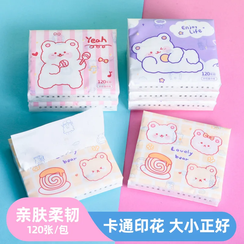 8 Pack Cartoon Printed Kawaii Tissues 3 Ply Portable Dinner Kitchen Outdoor Paper Napkins Small Pack Facial Tissue Toliet Paper