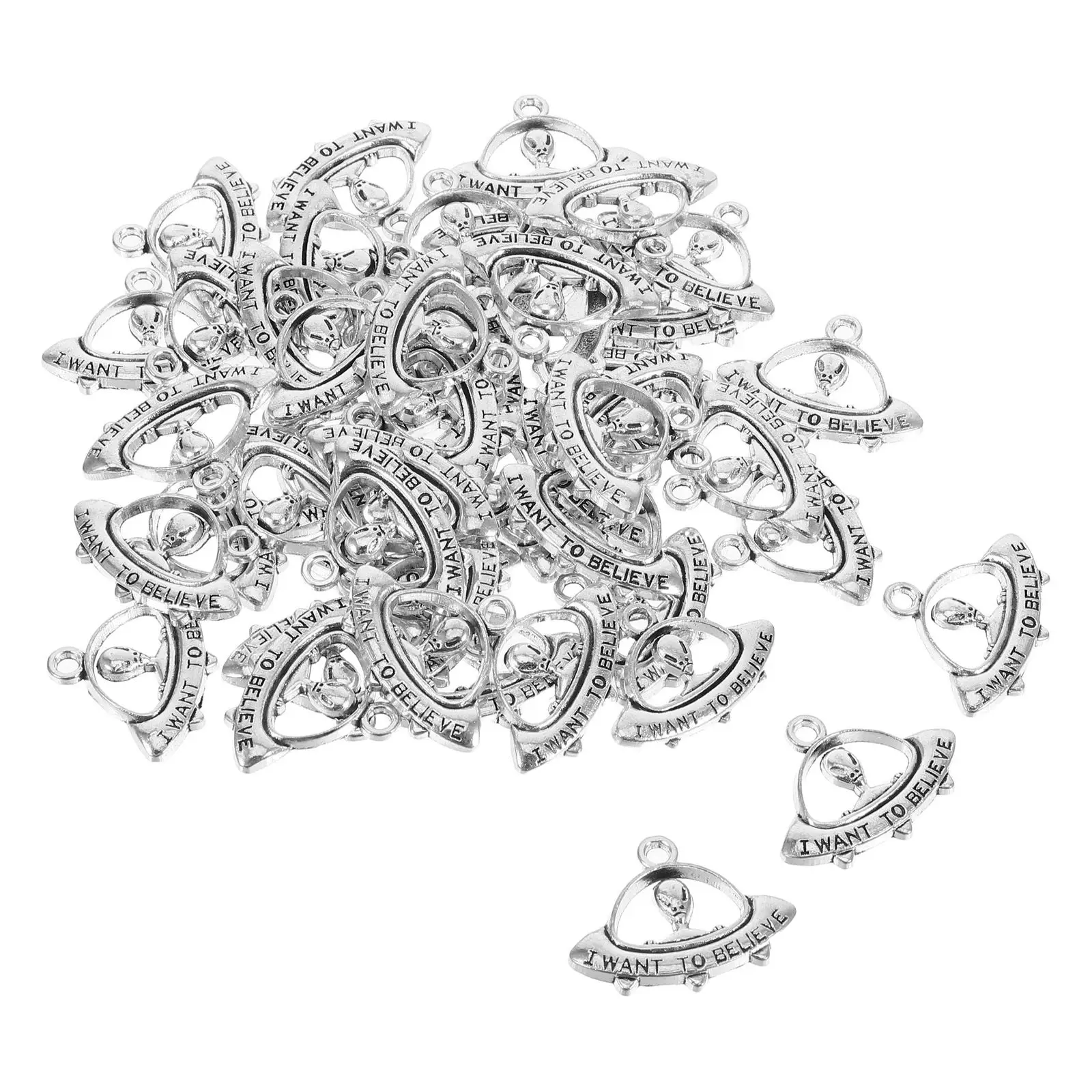 50Pcs Intricate Alien Design Pendants Alloy Jewelry Charms for DIY Crafting Parties Workshops Collectors Decorative Accessories