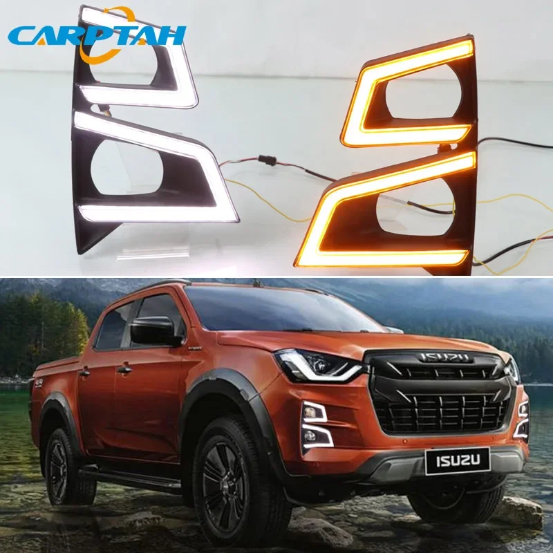 Car LED DRL Daylights For ISUZU D-Max DMAX Pickup 2020 Yellow Turn Signal Daytime Running Headlamps Auto Driving Lamp Foglamps