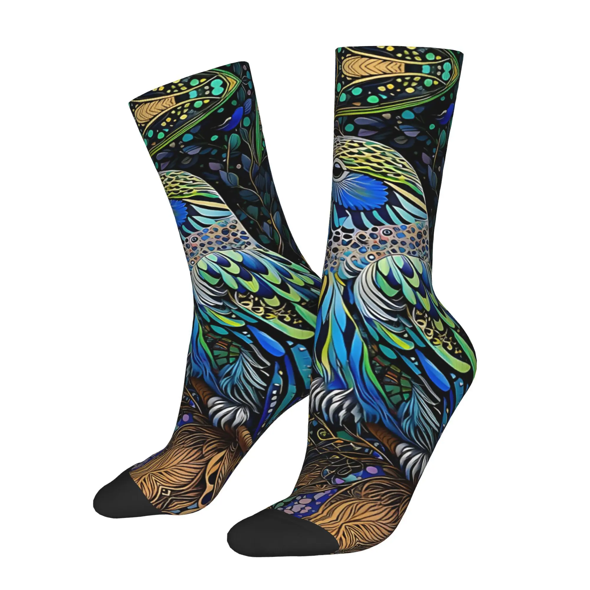 1pc Spring Green Bird Printed Men's Socks  Novelty Hip Hop Harajuku Pattern Crew Sock Casual Gift