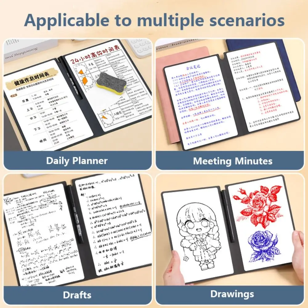 قابلة لإعادة الاستخدام A4 دفتر السبورة الجلدية مع قلم السبورة قابل للمسح السبورة مشروع القرطاسية مع مسح القماش مذكرة الوسادة #2