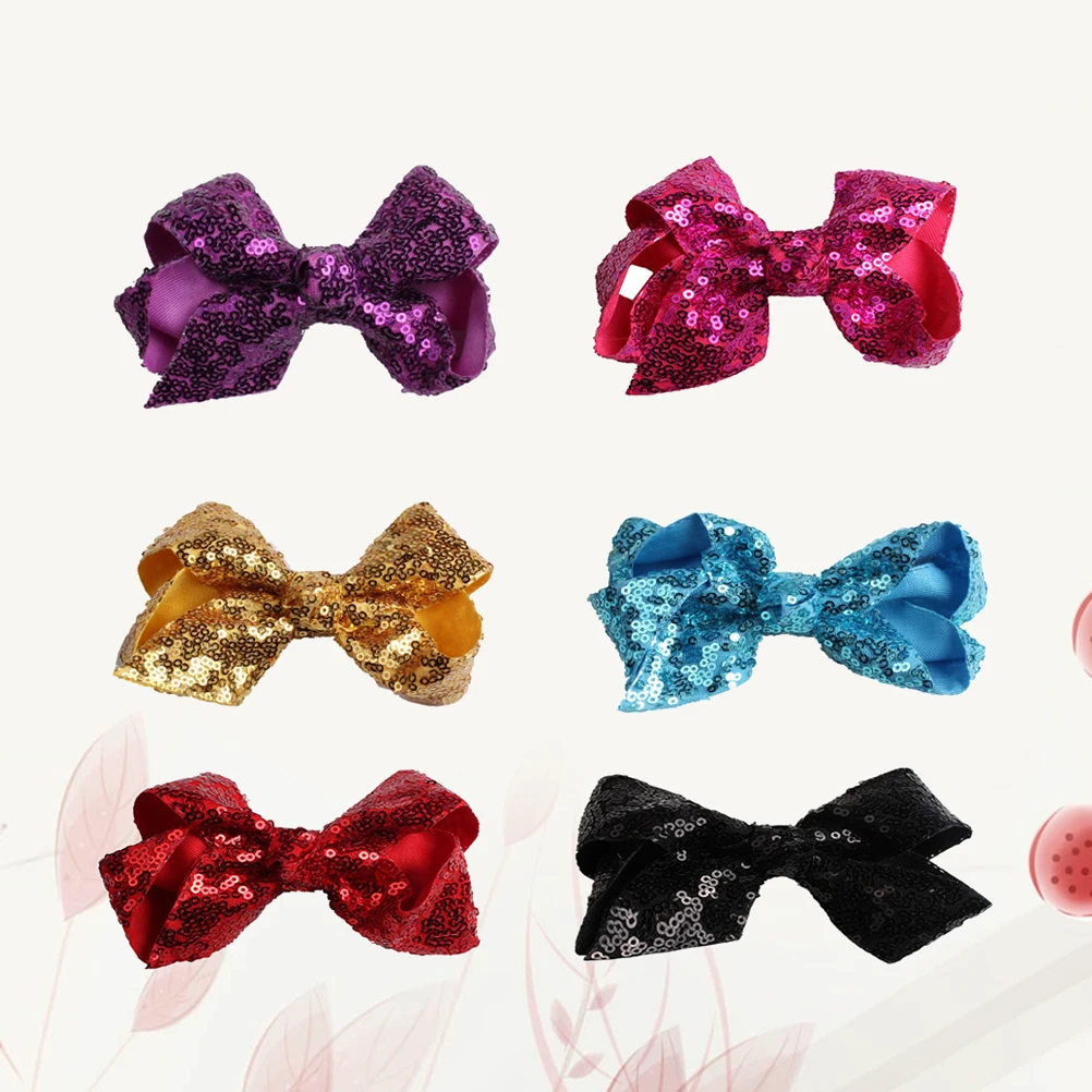 

6 Pcs Sequin Bow Hair Clip Barrettes European and American Alligator Girl Child Clips