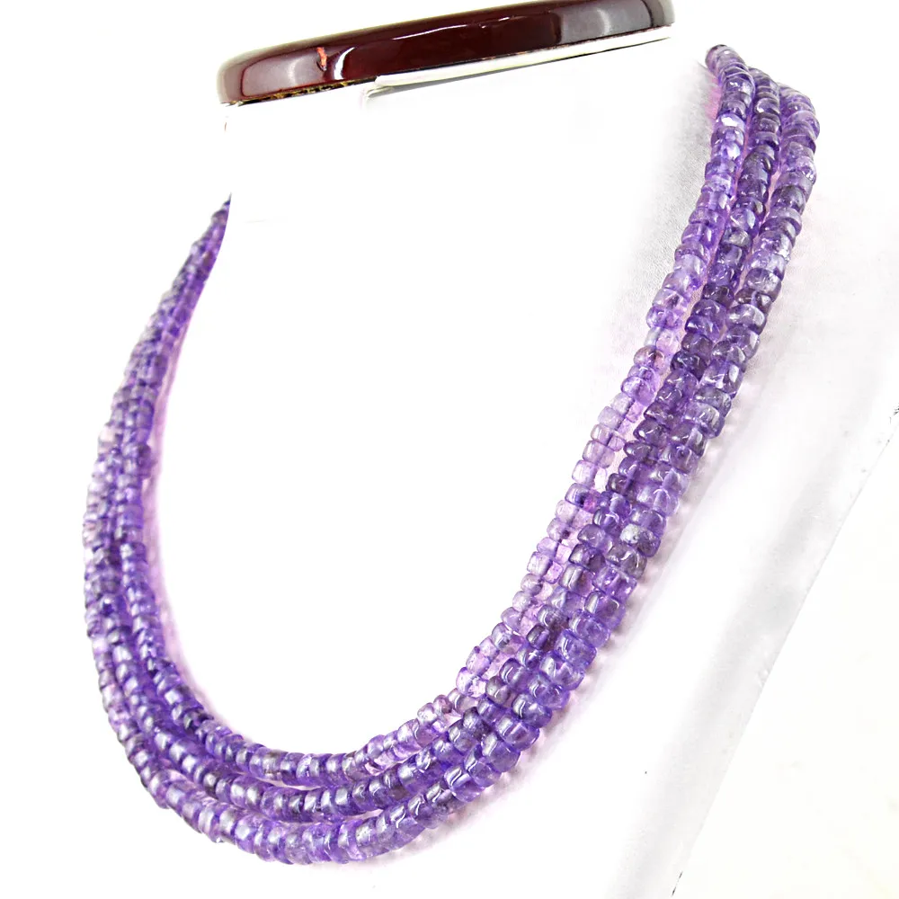 

Ожерелье круглой формы круглой формы из натурального фиолетового аметиста 505,00 карат, 3-нитовое ожерелье