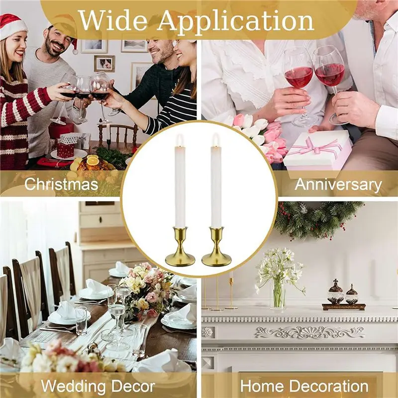 AS94-24PCS Brass Gold Taper Candle Holders, Vintage Metal Candlestick Holders For Dinner Room Table Centerpiece Or Mantel