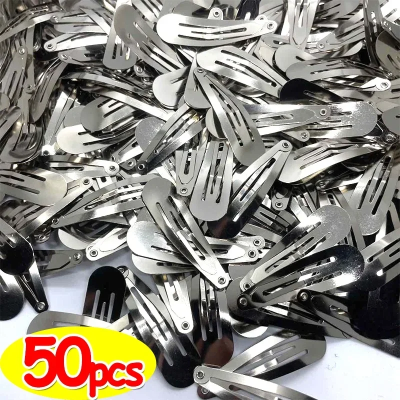 1/50pcs Simple Silver Hair Clips BB Snap Hairpins Base for DIY Handmade Barrettes Styling Tools Y2K Women Girl Hair Accessories