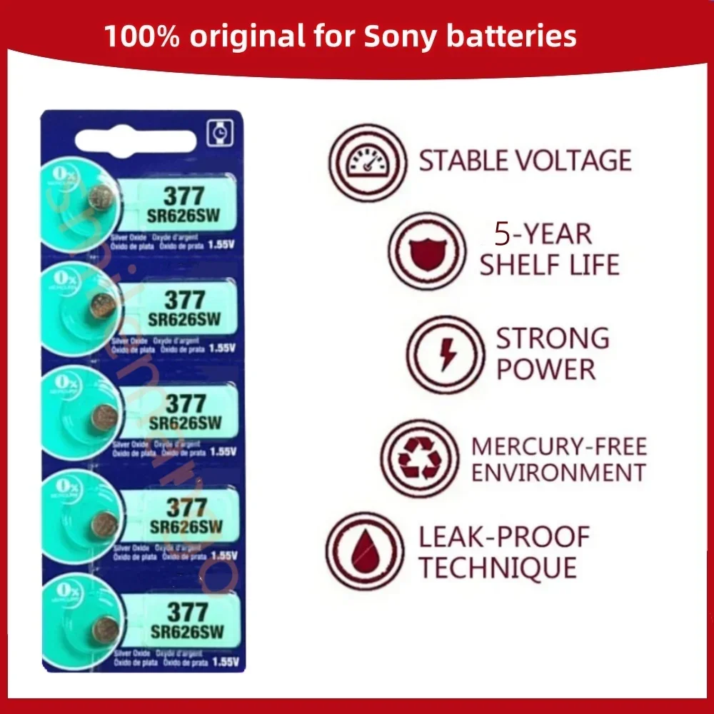 100PCS Original For SONY AG4 377 1.55V Button Batteries SR626SW Cell Coin Alkaline Battery 177 376 626A LR66 LR626 For Watch Toy