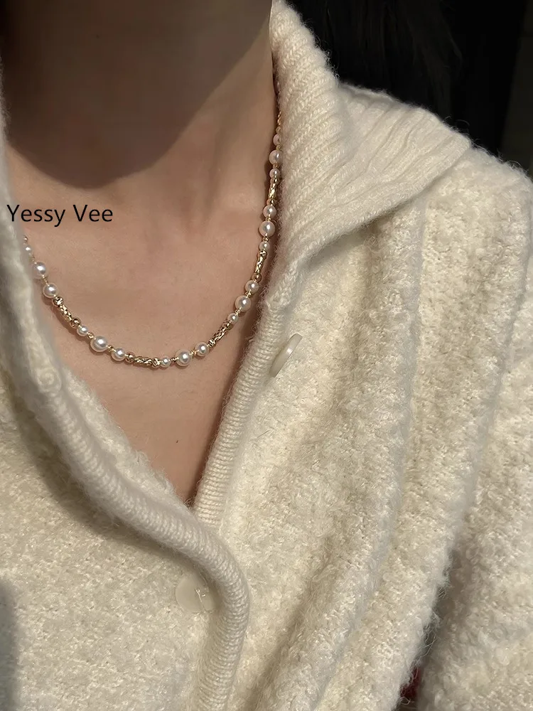 Yessy Vee Women Shining Austrian Pearl Necklace Strong Light Pearl Necklaces Luxury Sweater Necklaces 2025 New Arrival