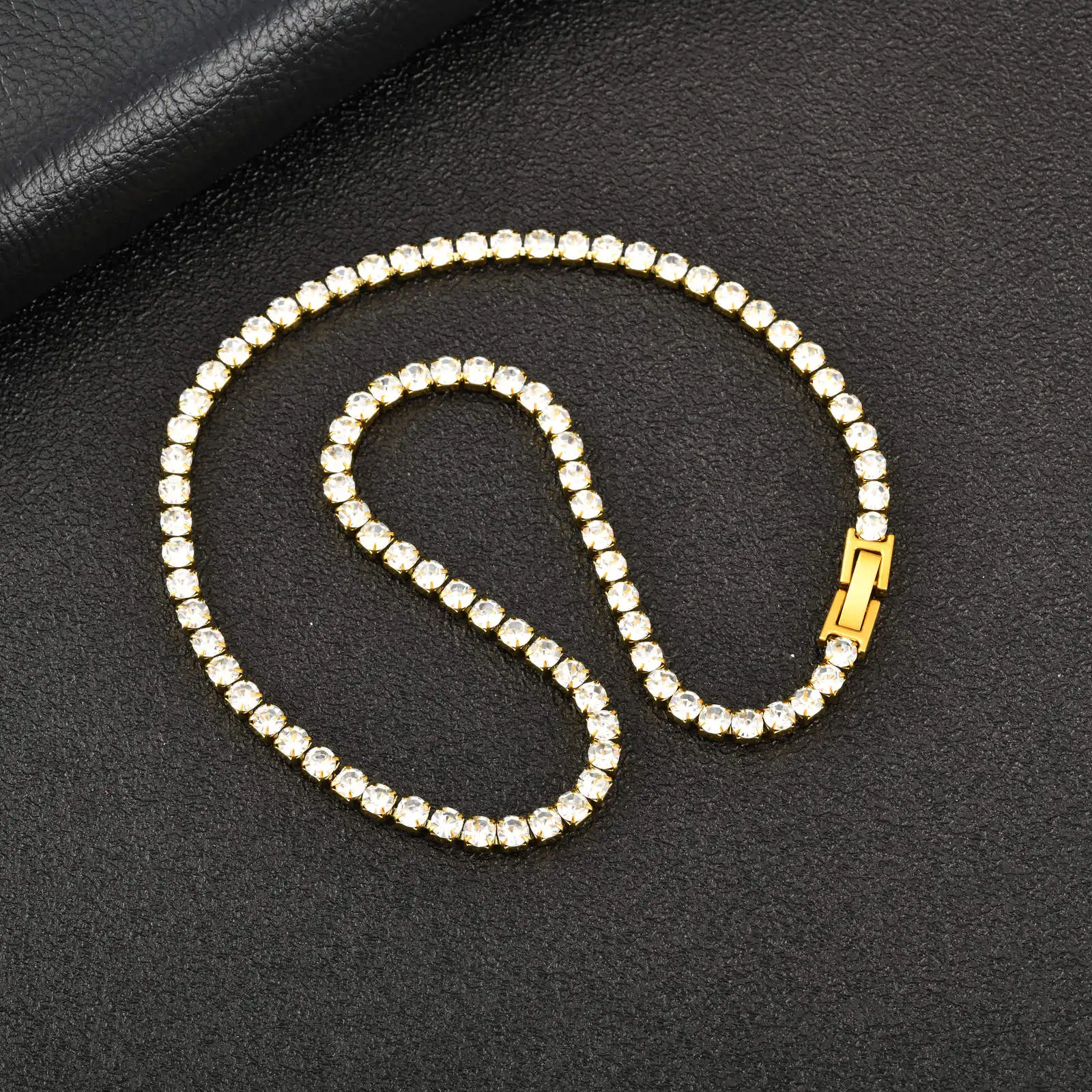 Hip-Hop Tennis-Kette Halskette für Männer, 4mm Edelstahl Zirkon Choker, Luxuriöser Rock-Punk Schmuck Geschenk für Ehemann Vater Sohn – Detail 4