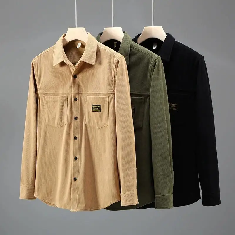 Premium Corduroy Shirts For Men Long Sleeved Loose Fit Workwear Spring Autumn Quality Soft Comfortable Pockets Camisas De Hombre