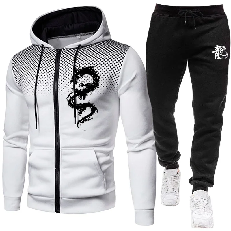 

2025 New Arrival Men's Tracksuit Dragon Print Hoodie and Sweatpants Urban Casual Fashion Zipper Sweatshirt Jogger Pants Outfits