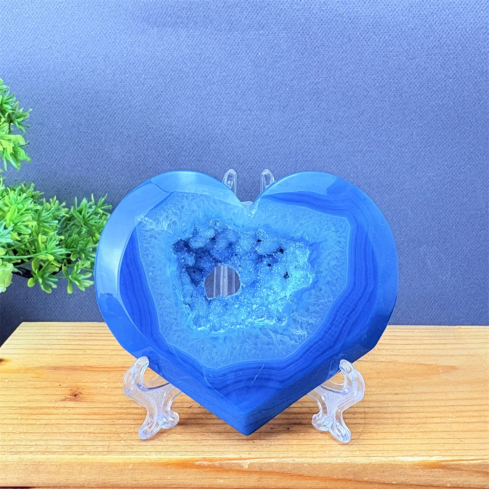 Piedra Preciosa Natural, Cristal de Ágata Azul, Geoda de Cuarzo, Amuleto de Amor, Fortuna y Bendición, Decoración para el Hogar